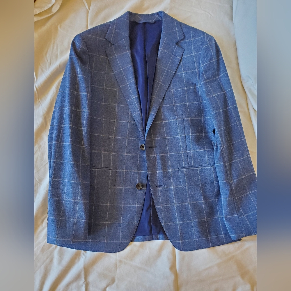 Bonobos Light Blue Plaid Blazer 36S Wool/Ramie Blend